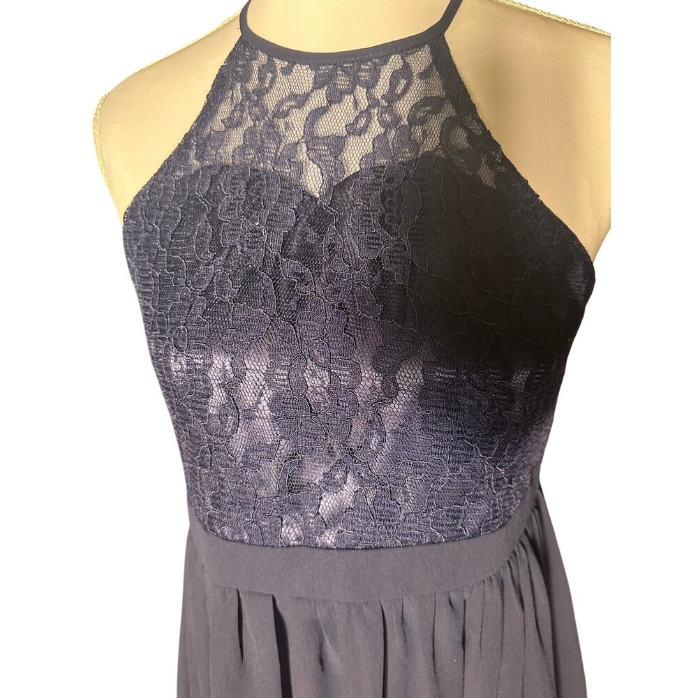 IEFIEL Navy Lace Halter Keyhole Back Full Maxi Skirt Size 14 Formal NWT Dress